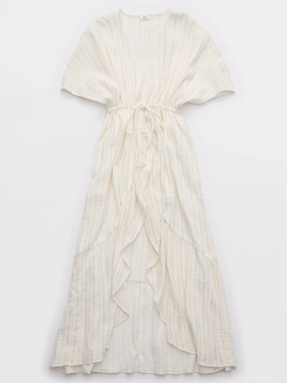 NWT Aerie Ruffle Cape White Gold Stripe Maxi Swim Cover Up XS/S